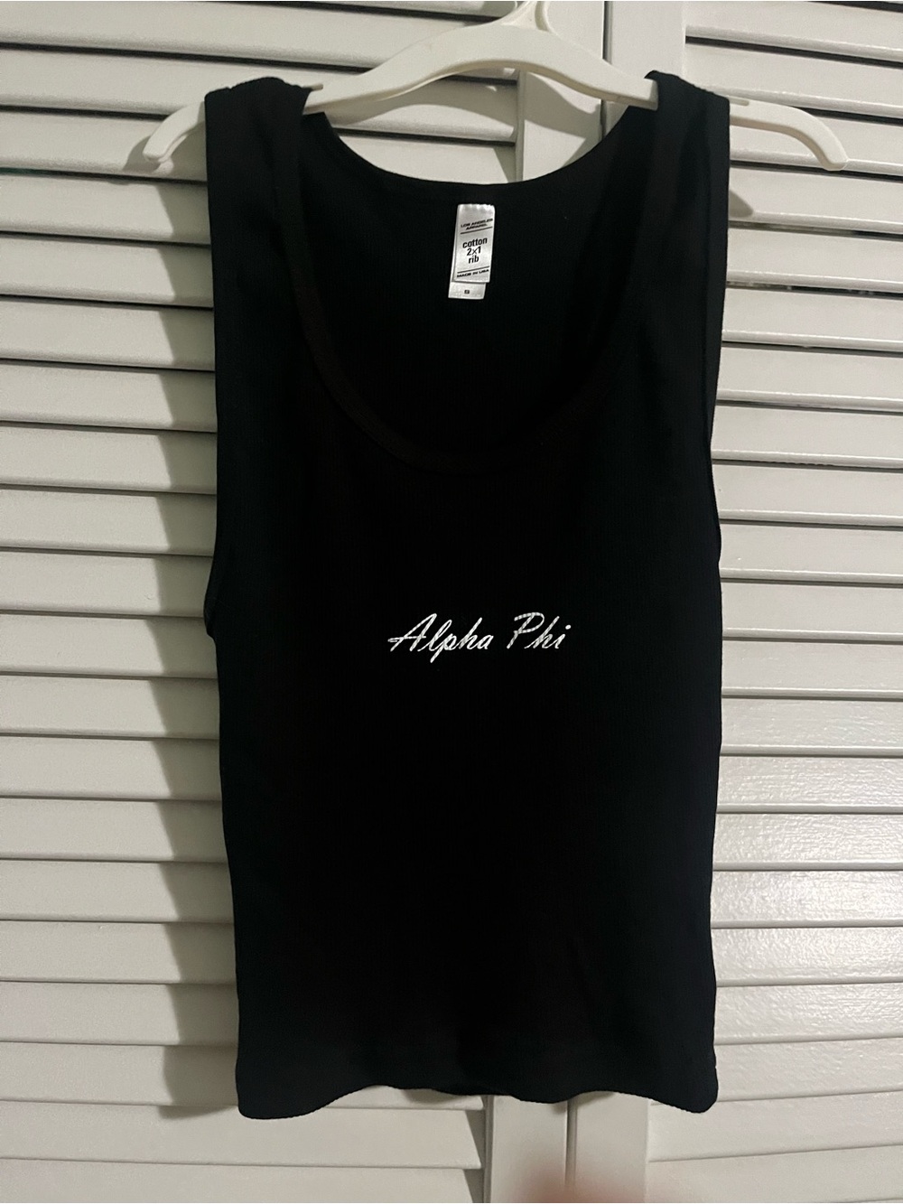 Los Angeles Apparel Black Tank with White Alpha Phi Logo Sorority Small